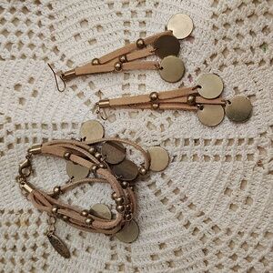 Plunder Design Scarlett Tan Cord Gold Beads Circle Coin Accents Set